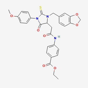 molecular formula C29H27N3O7S B11086295 Ethyl 4-({[3-(1,3-benzodioxol-5-ylmethyl)-1-(4-methoxyphenyl)-5-oxo-2-thioxoimidazolidin-4-yl]acetyl}amino)benzoate 