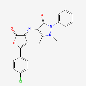 molecular formula C21H16ClN3O3 B11086459 4-{[(3Z)-5-(4-chlorophenyl)-2-oxofuran-3(2H)-ylidene]amino}-1,5-dimethyl-2-phenyl-1,2-dihydro-3H-pyrazol-3-one 