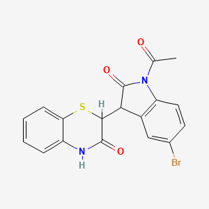 molecular formula C18H13BrN2O3S B11086570 2-(1-Acetyl-5-bromo-2-oxo-2,3-dihydro-1H-indol-3-yl)-2H-1,4-benzothiazin-3(4H)-one 