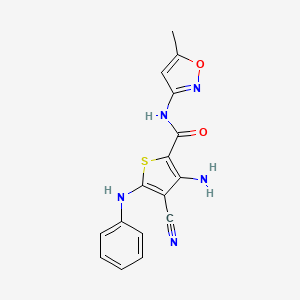 molecular formula C16H13N5O2S B11086595 3-Amino-4-cyano-5-phenylamino-thiophene-2-carboxylic acid (5-methyl-isoxazol-3-yl)-amide 