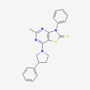 molecular formula C22H20N4S2 B11086666 5-methyl-3-phenyl-7-(3-phenylpyrrolidin-1-yl)[1,3]thiazolo[4,5-d]pyrimidine-2(3H)-thione 