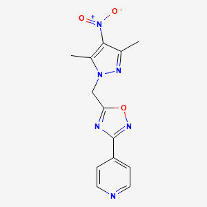 molecular formula C13H12N6O3 B11086679 4-{5-[(3,5-dimethyl-4-nitro-1H-pyrazol-1-yl)methyl]-1,2,4-oxadiazol-3-yl}pyridine 