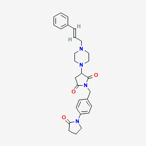 molecular formula C28H32N4O3 B11086683 1-[4-(2-oxopyrrolidin-1-yl)benzyl]-3-{4-[(2E)-3-phenylprop-2-en-1-yl]piperazin-1-yl}pyrrolidine-2,5-dione 