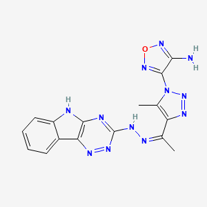 4-(5-methyl-4-{(1Z)-1-[2-(5H-[1,2,4]triazino[5,6-b]indol-3-yl)hydrazinylidene]ethyl}-1H-1,2,3-triazol-1-yl)-1,2,5-oxadiazol-3-amine