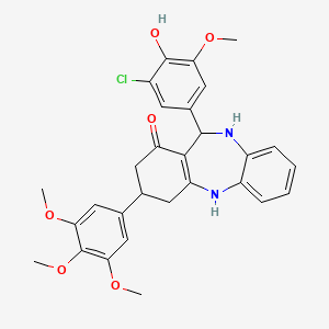 molecular formula C29H29ClN2O6 B11086810 11-(3-chloro-4-hydroxy-5-methoxyphenyl)-3-(3,4,5-trimethoxyphenyl)-2,3,4,5,10,11-hexahydro-1H-dibenzo[b,e][1,4]diazepin-1-one 