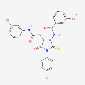 N-[3-(4-chlorophenyl)-5-{2-[(3-chlorophenyl)amino]-2-oxoethyl}-4-oxo-2-thioxoimidazolidin-1-yl]-3-methoxybenzamide