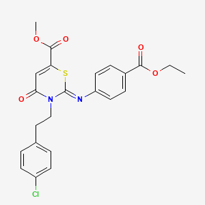 molecular formula C23H21ClN2O5S B11086830 methyl (2Z)-3-[2-(4-chlorophenyl)ethyl]-2-{[4-(ethoxycarbonyl)phenyl]imino}-4-oxo-3,4-dihydro-2H-1,3-thiazine-6-carboxylate 