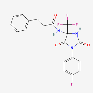 N-[1-(4-fluorophenyl)-2,5-dioxo-4-(trifluoromethyl)imidazolidin-4-yl]-3-phenylpropanamide