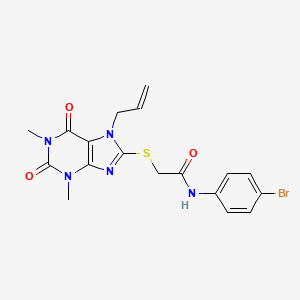 molecular formula C18H18BrN5O3S B11086935 N-(4-bromophenyl)-2-{[1,3-dimethyl-2,6-dioxo-7-(prop-2-en-1-yl)-2,3,6,7-tetrahydro-1H-purin-8-yl]sulfanyl}acetamide 