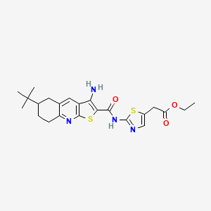 molecular formula C23H28N4O3S2 B11086944 Ethyl (2-{[(3-amino-6-tert-butyl-5,6,7,8-tetrahydrothieno[2,3-b]quinolin-2-yl)carbonyl]amino}-1,3-thiazol-5-yl)acetate 