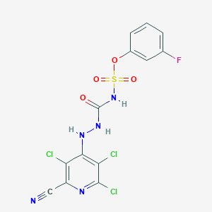 molecular formula C13H7Cl3FN5O4S B11086946 N-[(3-fluorophenoxy)sulfonyl]-2-(2,3,5-trichloro-6-cyanopyridin-4-yl)hydrazinecarboximidic acid 