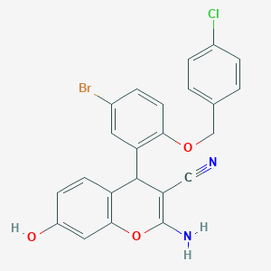 molecular formula C23H16BrClN2O3 B11087023 2-amino-4-{5-bromo-2-[(4-chlorobenzyl)oxy]phenyl}-7-hydroxy-4H-chromene-3-carbonitrile 