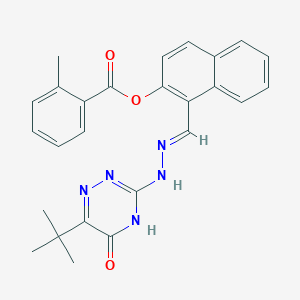 molecular formula C26H25N5O3 B11087075 1-{(E)-[2-(6-tert-butyl-5-hydroxy-1,2,4-triazin-3-yl)hydrazinylidene]methyl}naphthalen-2-yl 2-methylbenzoate 