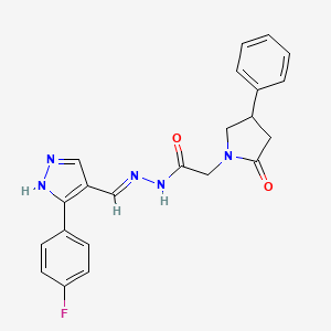 molecular formula C22H20FN5O2 B11087104 N'-[(E)-[3-(4-Fluorophenyl)-1H-pyrazol-4-YL]methylidene]-2-(2-oxo-4-phenylpyrrolidin-1-YL)acetohydrazide 