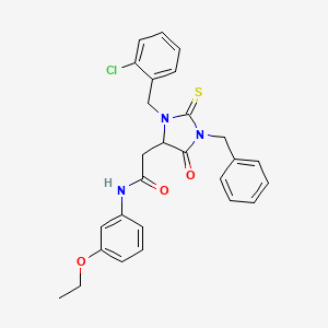 2-[1-benzyl-3-(2-chlorobenzyl)-5-oxo-2-thioxoimidazolidin-4-yl]-N-(3-ethoxyphenyl)acetamide