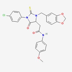 2-[3-(1,3-benzodioxol-5-ylmethyl)-1-(4-chlorophenyl)-5-oxo-2-thioxoimidazolidin-4-yl]-N-(4-methoxyphenyl)acetamide