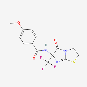 4-methoxy-N-[5-oxo-6-(trifluoromethyl)-2,3-dihydroimidazo[2,1-b][1,3]thiazol-6-yl]benzamide