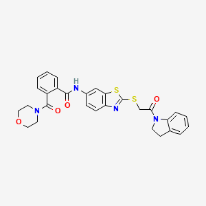 molecular formula C29H26N4O4S2 B11087251 N-(2-{[2-(2,3-dihydro-1H-indol-1-yl)-2-oxoethyl]sulfanyl}-1,3-benzothiazol-6-yl)-2-(morpholin-4-ylcarbonyl)benzamide 