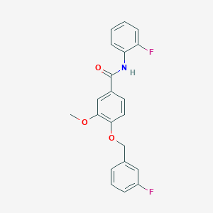 molecular formula C21H17F2NO3 B11087271 N-(2-fluorophenyl)-4-[(3-fluorophenyl)methoxy]-3-methoxybenzamide 