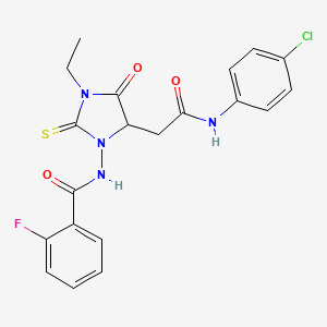 molecular formula C20H18ClFN4O3S B11087371 N-(5-{2-[(4-chlorophenyl)amino]-2-oxoethyl}-3-ethyl-4-oxo-2-thioxoimidazolidin-1-yl)-2-fluorobenzamide 