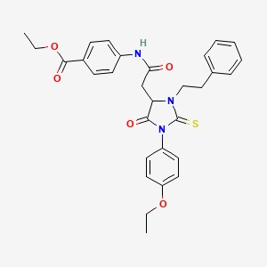 molecular formula C30H31N3O5S B11087394 Ethyl 4-({[1-(4-ethoxyphenyl)-5-oxo-3-(2-phenylethyl)-2-thioxoimidazolidin-4-yl]acetyl}amino)benzoate 