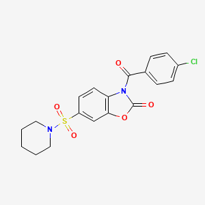 molecular formula C19H17ClN2O5S B11087430 3-[(4-chlorophenyl)carbonyl]-6-(piperidin-1-ylsulfonyl)-1,3-benzoxazol-2(3H)-one 