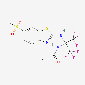 molecular formula C14H13F6N3O3S2 B11087495 N-(1,1,1,3,3,3-hexafluoro-2-{[6-(methylsulfonyl)-1,3-benzothiazol-2-yl]amino}propan-2-yl)propanamide 