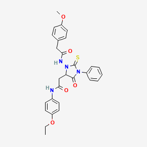 molecular formula C28H28N4O5S B11087505 N-(5-{2-[(4-ethoxyphenyl)amino]-2-oxoethyl}-4-oxo-3-phenyl-2-thioxoimidazolidin-1-yl)-2-(4-methoxyphenyl)acetamide 