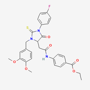 Ethyl 4-({[3-(3,4-dimethoxybenzyl)-1-(4-fluorophenyl)-5-oxo-2-thioxoimidazolidin-4-yl]acetyl}amino)benzoate