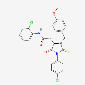 molecular formula C25H21Cl2N3O3S B11087534 N-(2-chlorophenyl)-2-[1-(4-chlorophenyl)-3-[(4-methoxyphenyl)methyl]-5-oxo-2-sulfanylideneimidazolidin-4-yl]acetamide 