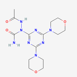 molecular formula C14H22N8O4 B11087586 2-Acetyl-1-[4,6-di(morpholin-4-yl)-1,3,5-triazin-2-yl]hydrazinecarboxamide 