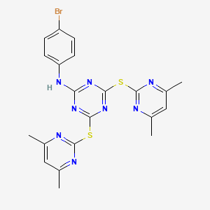 molecular formula C21H19BrN8S2 B11087678 N-(4-bromophenyl)-4,6-bis[(4,6-dimethylpyrimidin-2-yl)sulfanyl]-1,3,5-triazin-2-amine 