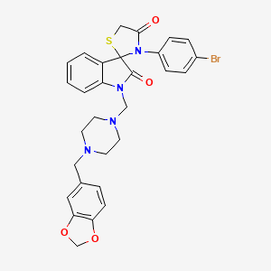 molecular formula C29H27BrN4O4S B11087718 1-{[4-(1,3-benzodioxol-5-ylmethyl)piperazin-1-yl]methyl}-3'-(4-bromophenyl)-4'H-spiro[indole-3,2'-[1,3]thiazolidine]-2,4'(1H)-dione 