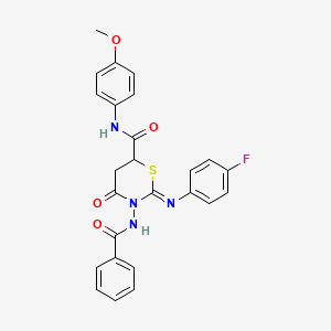 molecular formula C25H21FN4O4S B11087728 (2Z)-2-[(4-fluorophenyl)imino]-N-(4-methoxyphenyl)-4-oxo-3-[(phenylcarbonyl)amino]-1,3-thiazinane-6-carboxamide 