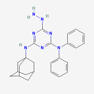 molecular formula C25H29N7 B11087767 N-(1-Adamantyl)-N-[4-(diphenylamino)-6-hydrazino-1,3,5-triazin-2-YL]amine 