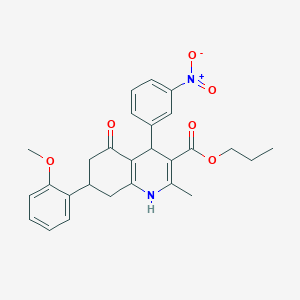 molecular formula C27H28N2O6 B11087802 Propyl 7-(2-methoxyphenyl)-2-methyl-4-(3-nitrophenyl)-5-oxo-1,4,5,6,7,8-hexahydroquinoline-3-carboxylate 