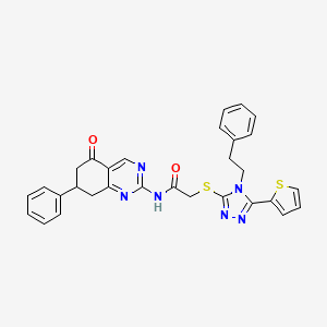 N-(5-oxo-7-phenyl-5,6,7,8-tetrahydroquinazolin-2-yl)-2-{[4-(2-phenylethyl)-5-(thiophen-2-yl)-4H-1,2,4-triazol-3-yl]sulfanyl}acetamide