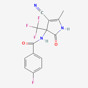 molecular formula C14H9F4N3O2 B11087855 Benzamide, N-(4-cyano-5-methyl-2-oxo-3-trifluoromethyl-2,3-dihydro-1H-pyrrol-3-yl)-4-fluoro- 