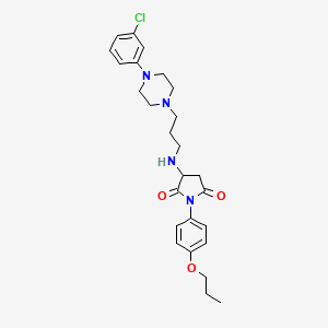 molecular formula C26H33ClN4O3 B11087973 3-({3-[4-(3-Chlorophenyl)piperazin-1-yl]propyl}amino)-1-(4-propoxyphenyl)pyrrolidine-2,5-dione 