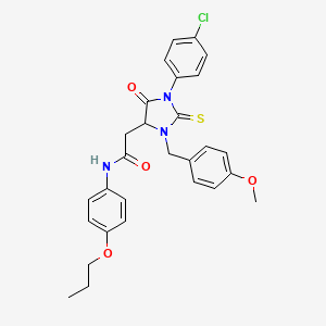 molecular formula C28H28ClN3O4S B11088016 2-[1-(4-chlorophenyl)-3-(4-methoxybenzyl)-5-oxo-2-thioxoimidazolidin-4-yl]-N-(4-propoxyphenyl)acetamide 