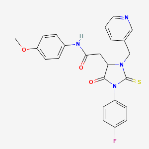 molecular formula C24H21FN4O3S B11088081 2-[1-(4-fluorophenyl)-5-oxo-3-(pyridin-3-ylmethyl)-2-thioxoimidazolidin-4-yl]-N-(4-methoxyphenyl)acetamide 