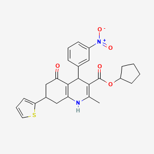 molecular formula C26H26N2O5S B11088139 Cyclopentyl 2-methyl-4-(3-nitrophenyl)-5-oxo-7-(thiophen-2-yl)-1,4,5,6,7,8-hexahydroquinoline-3-carboxylate 