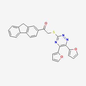 molecular formula C26H17N3O3S B11088166 2-{[5,6-di(furan-2-yl)-1,2,4-triazin-3-yl]sulfanyl}-1-(9H-fluoren-2-yl)ethanone 