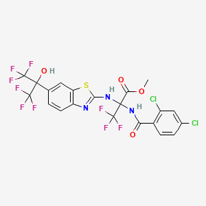 molecular formula C21H12Cl2F9N3O4S B11088248 Methyl 2-[(2,4-dichlorobenzoyl)amino]-3,3,3-trifluoro-2-({6-[2,2,2-trifluoro-1-hydroxy-1-(trifluoromethyl)ethyl]-1,3-benzothiazol-2-YL}amino)propanoate 