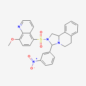 molecular formula C27H24N4O5S B11088250 2-[(8-Methoxyquinolin-5-yl)sulfonyl]-3-(3-nitrophenyl)-1,2,3,5,6,10b-hexahydroimidazo[5,1-a]isoquinoline 