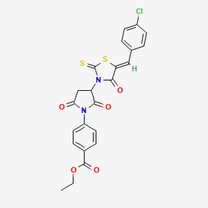 molecular formula C23H17ClN2O5S2 B11088257 ethyl 4-{3-[(5Z)-5-(4-chlorobenzylidene)-4-oxo-2-thioxo-1,3-thiazolidin-3-yl]-2,5-dioxopyrrolidin-1-yl}benzoate 