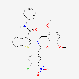 molecular formula C30H26ClN3O6S B11088386 2-{[(4-chloro-3-nitrophenyl)carbonyl](2,5-dimethoxybenzyl)amino}-N-phenyl-5,6-dihydro-4H-cyclopenta[b]thiophene-3-carboxamide 