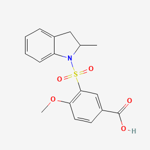 molecular formula C17H17NO5S B11088399 4-methoxy-3-[(2-methyl-2,3-dihydro-1H-indol-1-yl)sulfonyl]benzoic acid 