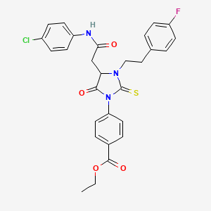 Ethyl 4-(4-{2-[(4-chlorophenyl)amino]-2-oxoethyl}-3-[2-(4-fluorophenyl)ethyl]-5-oxo-2-thioxoimidazolidin-1-yl)benzoate