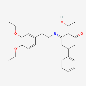 molecular formula C27H33NO4 B11088485 3-{[2-(3,4-Diethoxyphenyl)ethyl]amino}-5-phenyl-2-propanoylcyclohex-2-en-1-one 